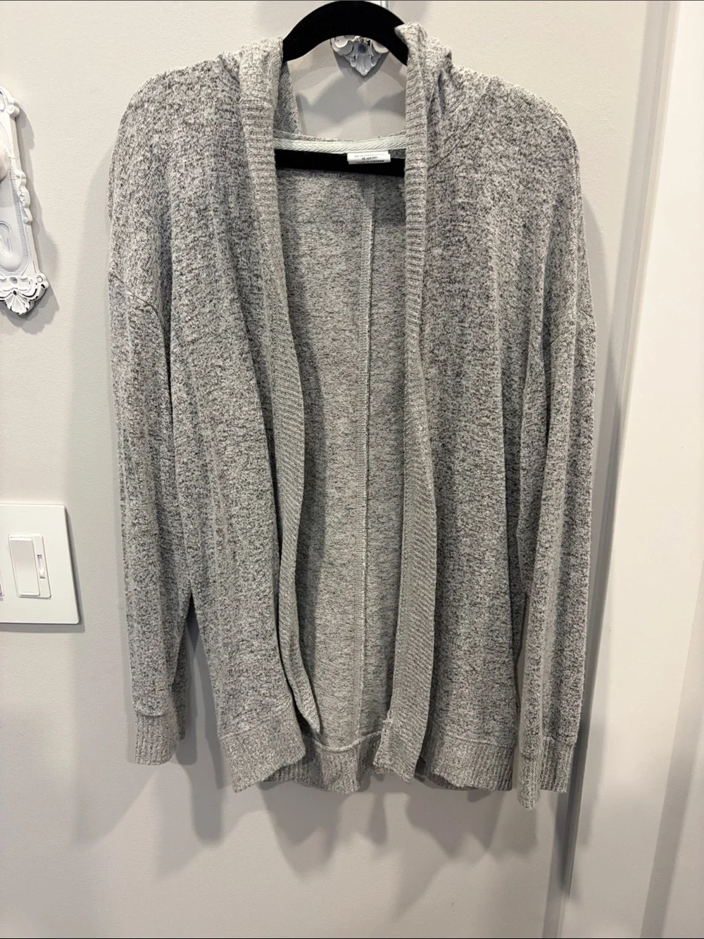 GAP Heathered Light Gray Open-Front Hooded Cardigan